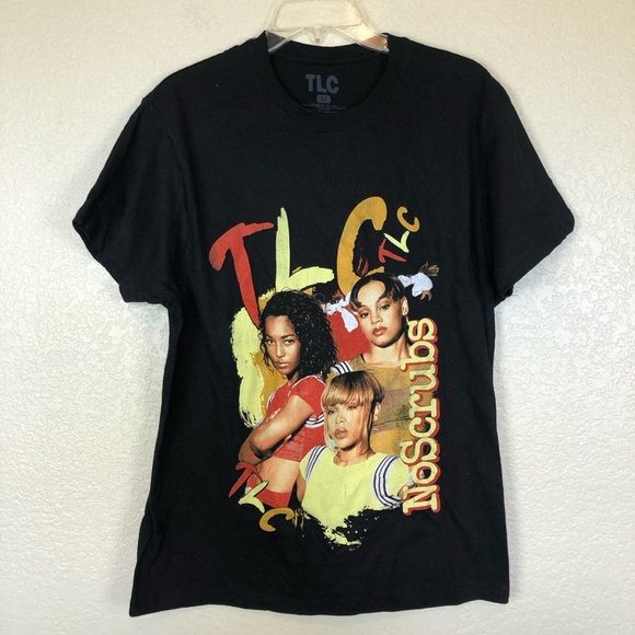 T.L.C. Black Graphic Short Sleeve Tee No Scrubs Retro size Medium - Picture 1 of 4